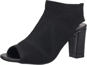 French Connection Women's Velancy Open Toe Booties Comfortable Work Fall Winter Fashion Shoes Slip On Heeled Ankle Boots for Women with Soft Knit Uppper
