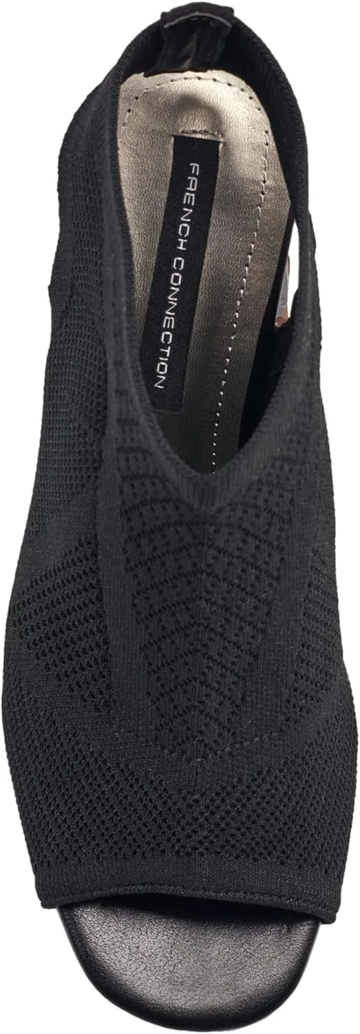 French Connection Women's Velancy Open Toe Booties Comfortable Work Fall Winter Fashion Shoes Slip On Heeled Ankle Boots for Women with Soft Knit Uppper