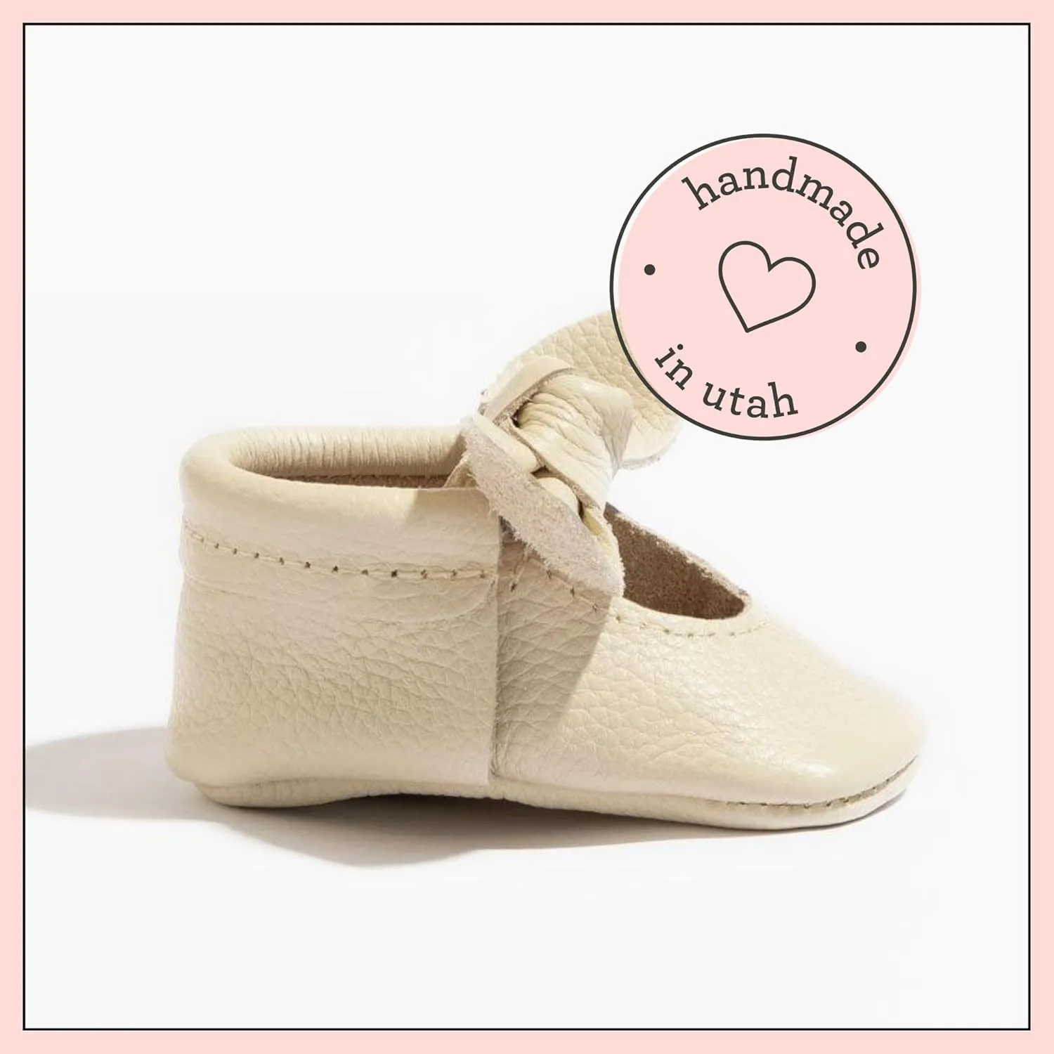 Freshly Picked Knotted Bow Baby Girl Shoes Soft Sole or Hard Sole, Premium Leather Baby Shoes Handmade in Utah, Infant to Toddler Sizes