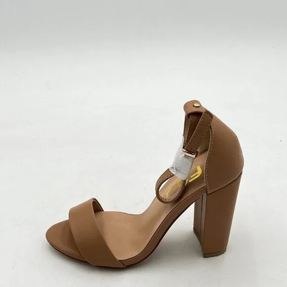 FSJ Brown Chunky High Heel Sandals Open Toe Ankle Strap Single Band Dress Shoe