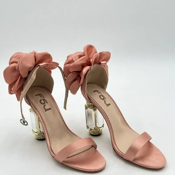 FSJ Nude Women Open Toe Stylish Sandal Ankle Strap Chunky Block High Thick Heels