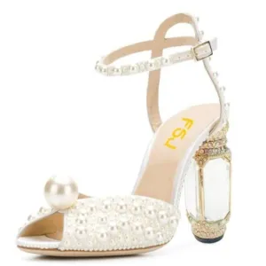 FSJ Women Open Toe Stylish Sandal Ankle Strap Chunky Block High Thick Heels Wedd