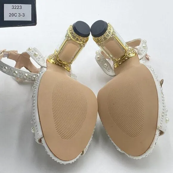 FSJ Women Open Toe Stylish Sandal Ankle Strap Chunky Block High Thick Heels Wedd