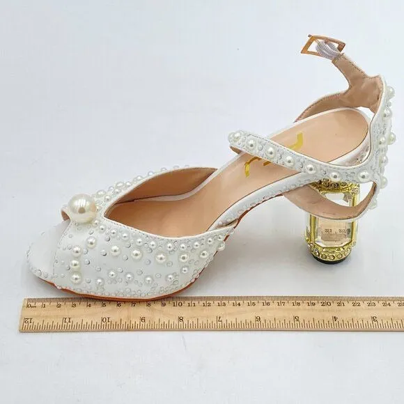 FSJ Women Open Toe Stylish Sandal Ankle Strap Chunky Block High Thick Heels Wedd