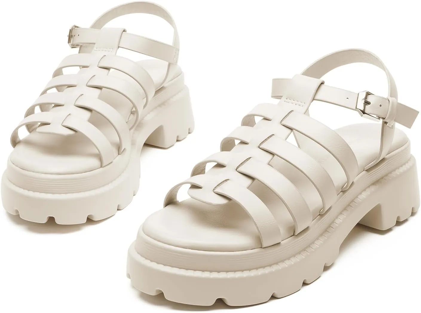 FUNKYMONKEY Women's Roman Style Open Toe Platform Sandals With Adjustable Ankle Strap Thick Soled Comfort Shoes