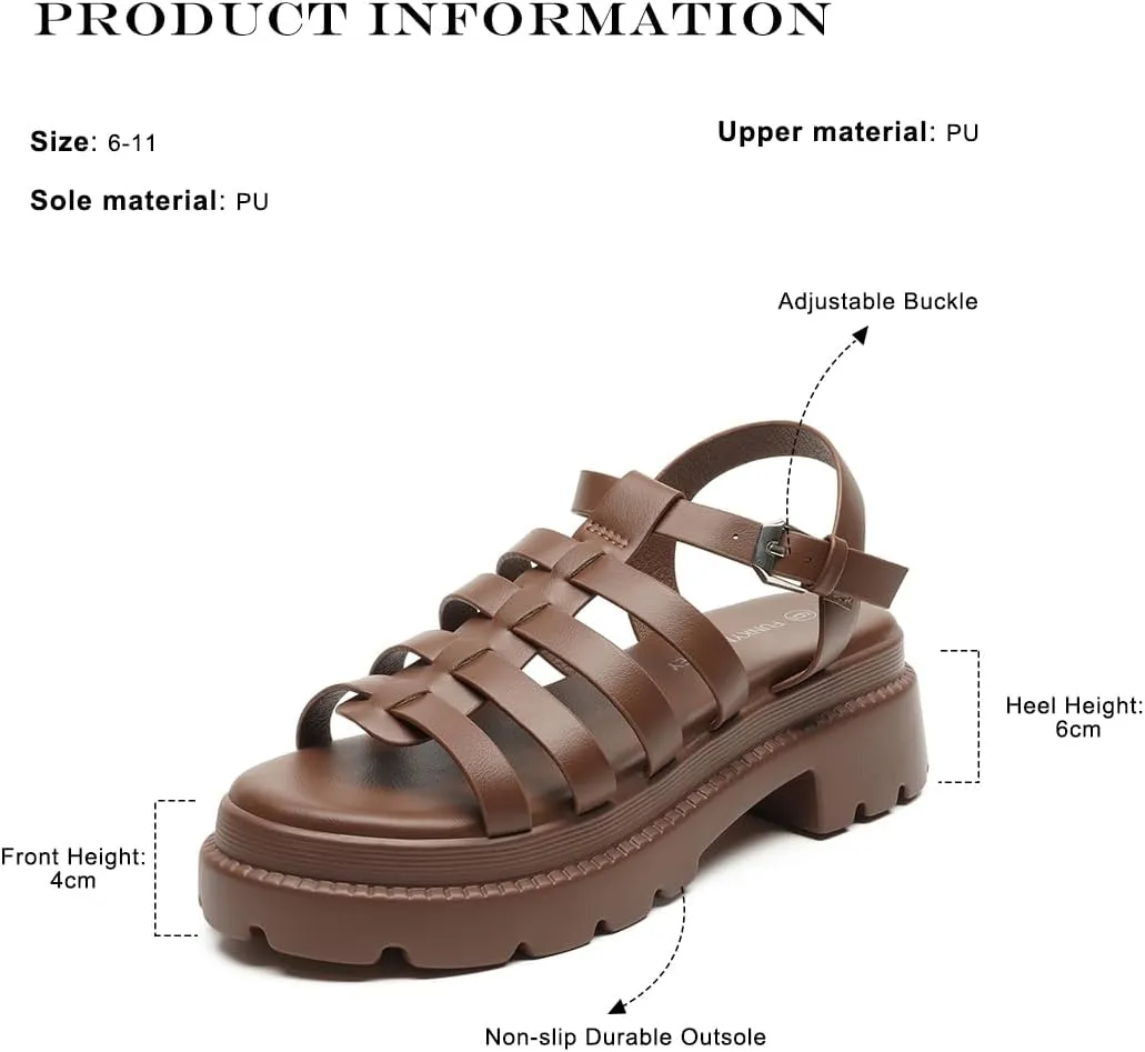 FUNKYMONKEY Women's Roman Style Open Toe Platform Sandals With Adjustable Ankle Strap Thick Soled Comfort Shoes