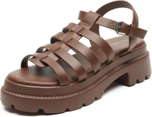 FUNKYMONKEY Women's Roman Style Open Toe Platform Sandals With Adjustable Ankle Strap Thick Soled Comfort Shoes