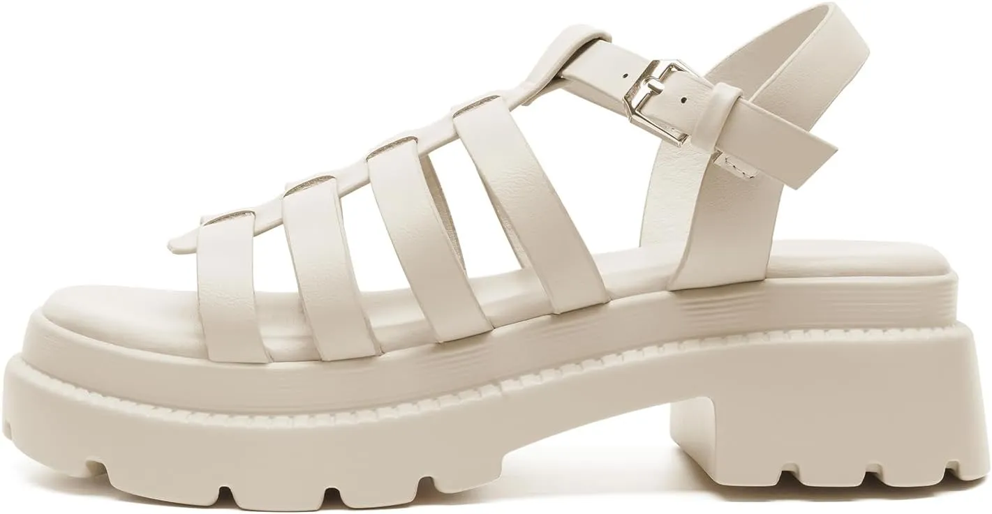 FUNKYMONKEY Women's Roman Style Open Toe Platform Sandals With Adjustable Ankle Strap Thick Soled Comfort Shoes
