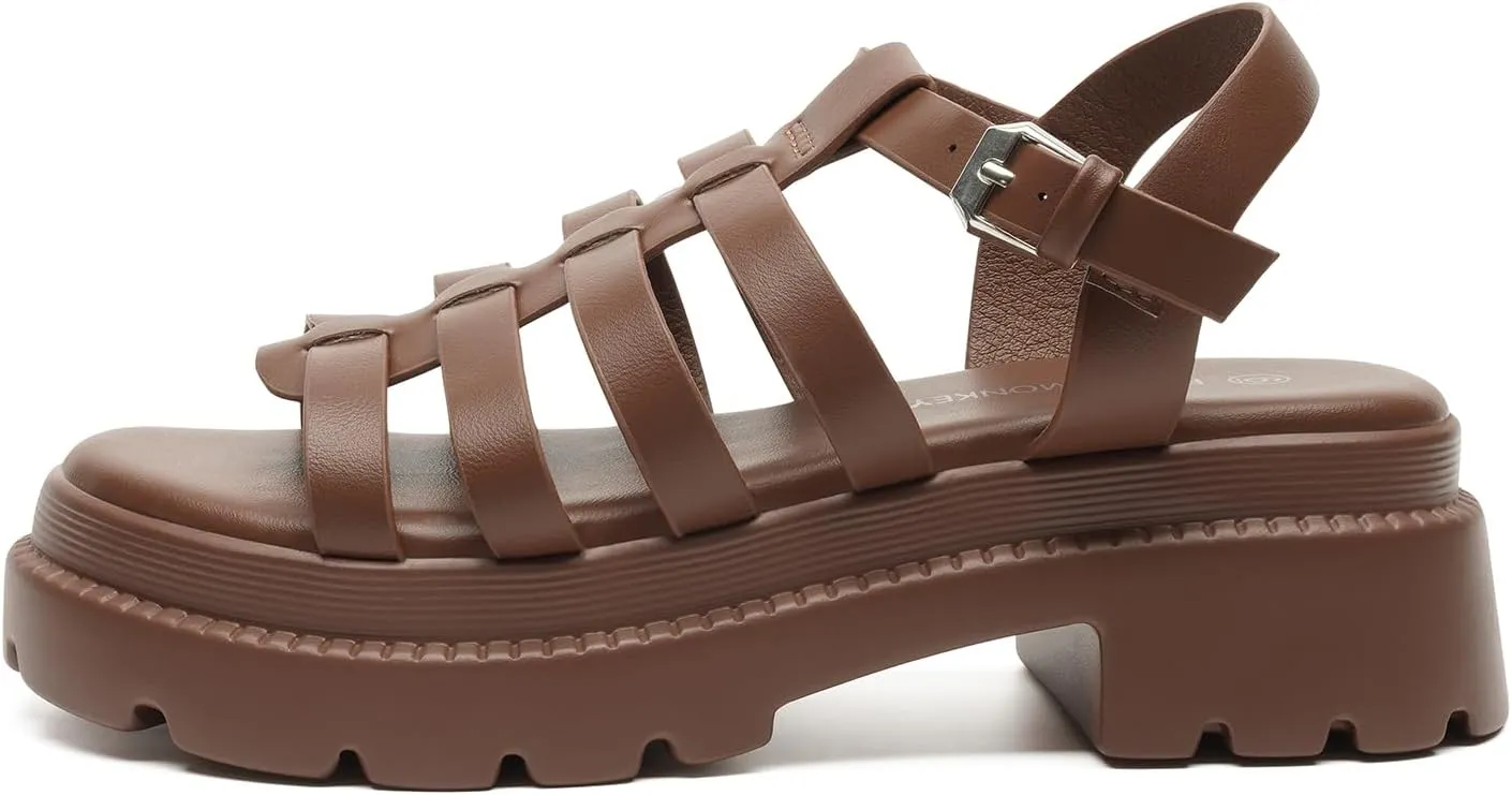 FUNKYMONKEY Women's Roman Style Open Toe Platform Sandals With Adjustable Ankle Strap Thick Soled Comfort Shoes