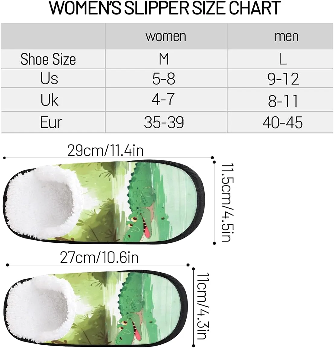 Funny Alligator Women's House Slippers Cute Animal Slip-on Fuzzy Memory Foam Slippers Anti Skid Indoor Warm Home Shoes