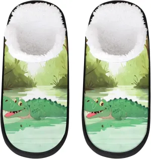Funny Alligator Women's House Slippers Cute Animal Slip-on Fuzzy Memory Foam Slippers Anti Skid Indoor Warm Home Shoes