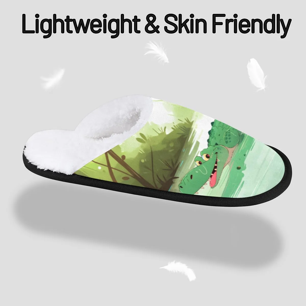 Funny Alligator Women's House Slippers Cute Animal Slip-on Fuzzy Memory Foam Slippers Anti Skid Indoor Warm Home Shoes