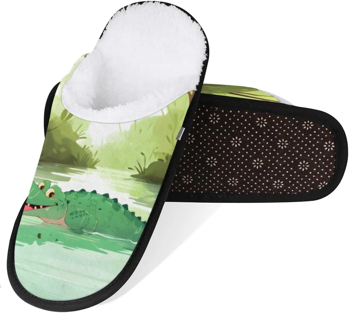 Funny Alligator Women's House Slippers Cute Animal Slip-on Fuzzy Memory Foam Slippers Anti Skid Indoor Warm Home Shoes