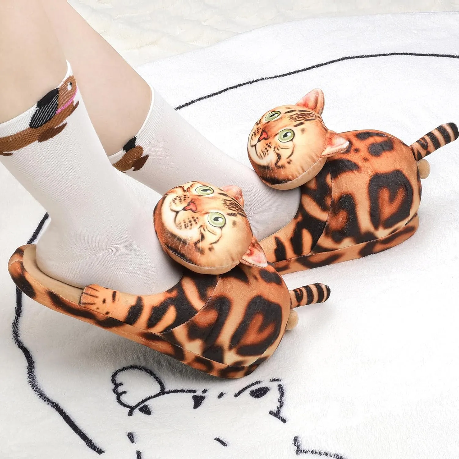 Funny Cat Slippers for Women,Fuzzy Animal Indoor House Shoes with Soft Memory Foam,Comfy Plush Warm Slip-on Slippers,Cat Gifts for Cat Lover