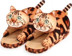Funny Cat Slippers for Women,Fuzzy Animal Indoor House Shoes with Soft Memory Foam,Comfy Plush Warm Slip-on Slippers,Cat Gifts for Cat Lover