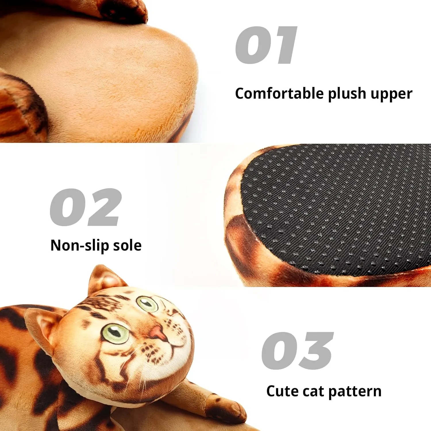Funny Cat Slippers for Women,Fuzzy Animal Indoor House Shoes with Soft Memory Foam,Comfy Plush Warm Slip-on Slippers,Cat Gifts for Cat Lover