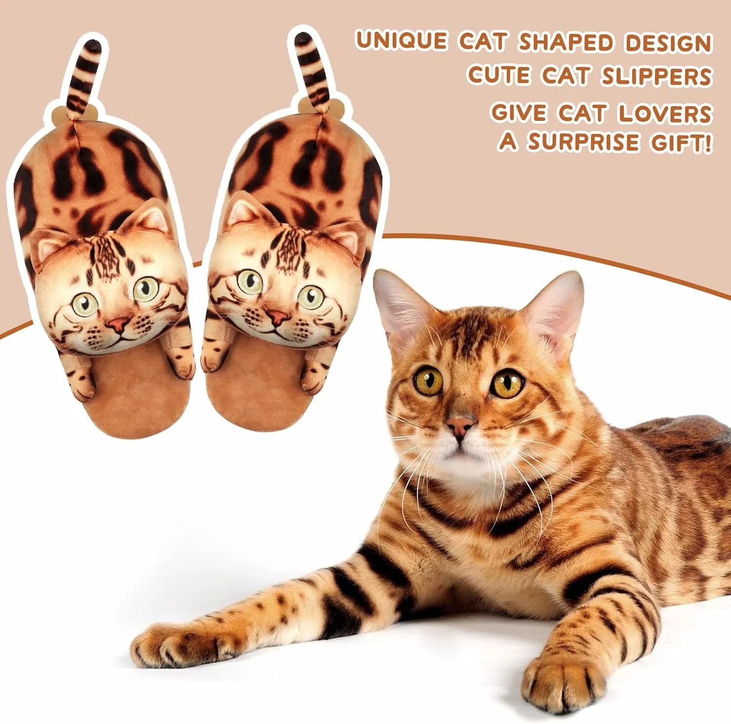 Funny Cat Slippers for Women,Fuzzy Animal Indoor House Shoes with Soft Memory Foam,Comfy Plush Warm Slip-on Slippers,Cat Gifts for Cat Lover