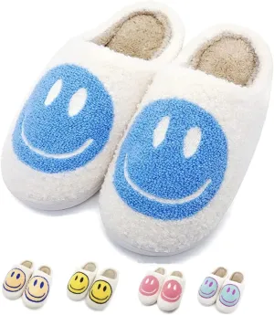 FUUPNN Smile Face Slippers for Girls & Boys, Retro Cute Soft Plush Indoor/Outdoor Shoes, Fuzzy House Lightweight Slippers with Memory Foam Warmth, Non-Slip, White, Unisex-Kids, Children