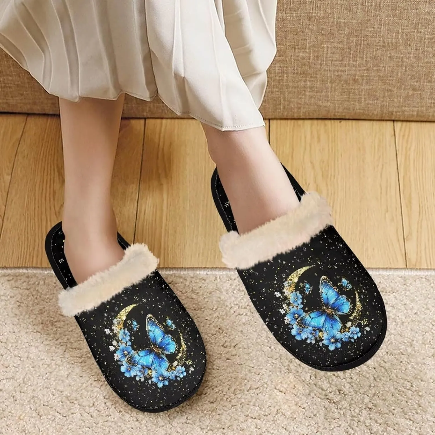 Fuzzy Slippers Cotton Casual House Slippers Breathable Slipper Cozy Flannel Slipper Soft Non-slip Slides Slippers Bedroom Slippers