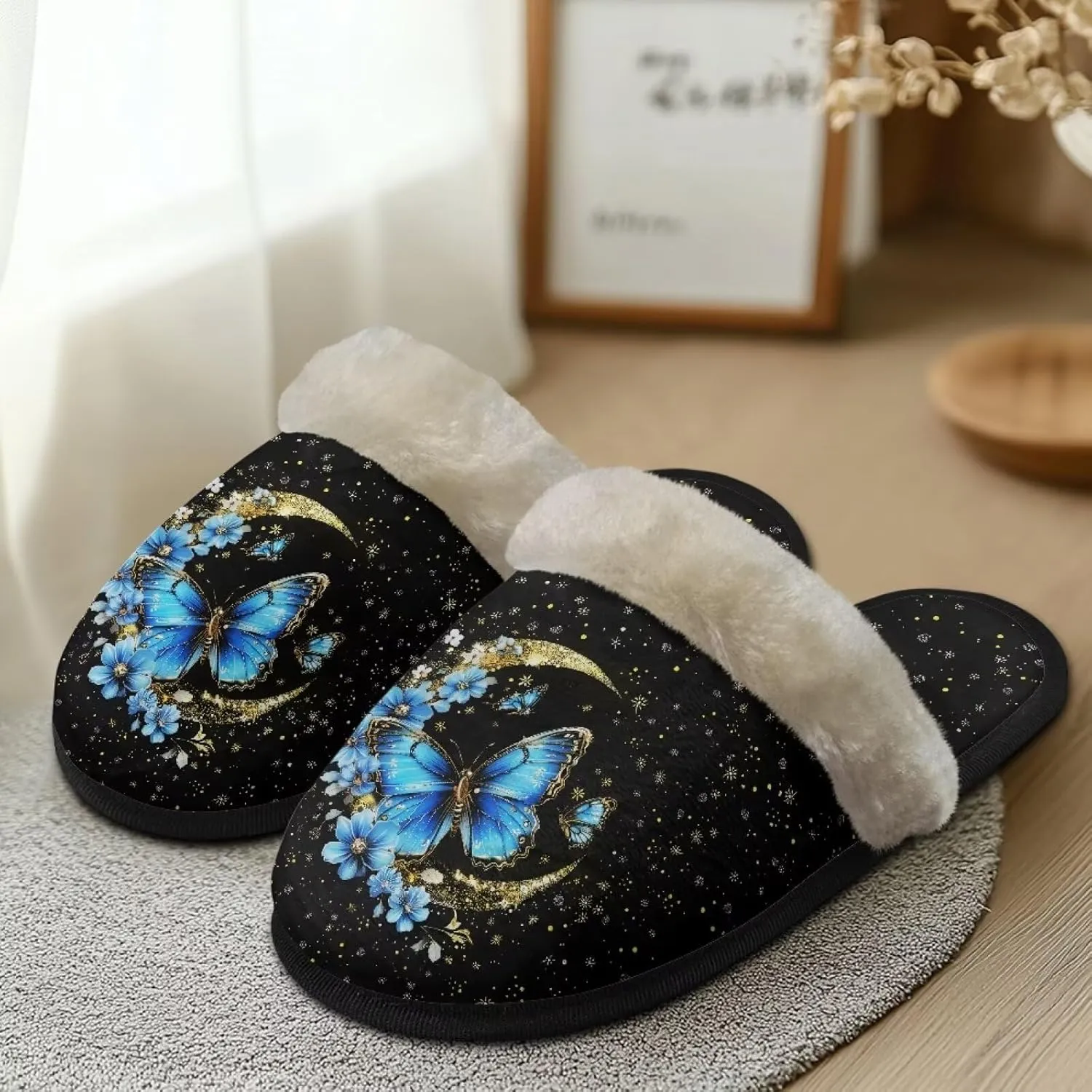 Fuzzy Slippers Cotton Casual House Slippers Breathable Slipper Cozy Flannel Slipper Soft Non-slip Slides Slippers Bedroom Slippers