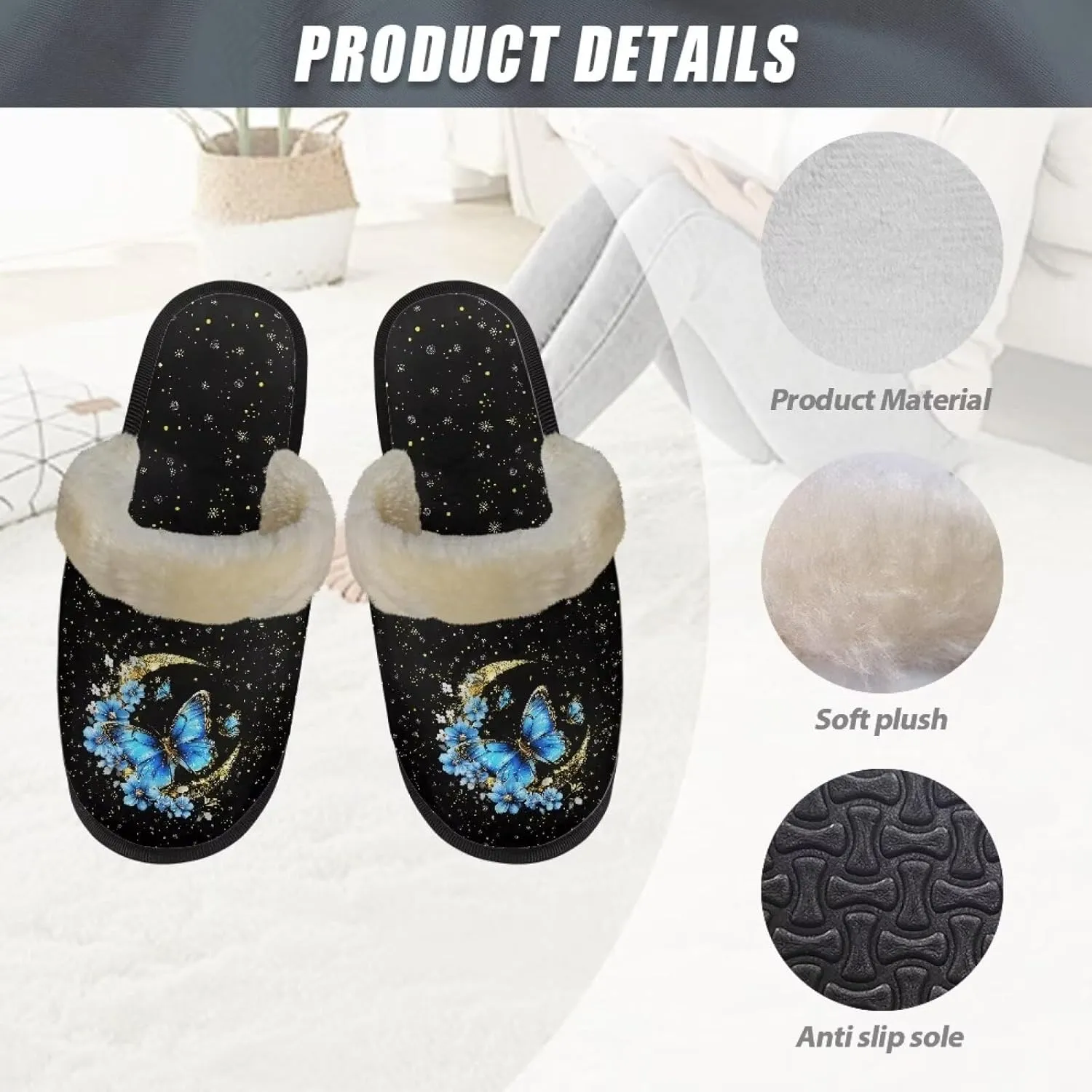 Fuzzy Slippers Cotton Casual House Slippers Breathable Slipper Cozy Flannel Slipper Soft Non-slip Slides Slippers Bedroom Slippers