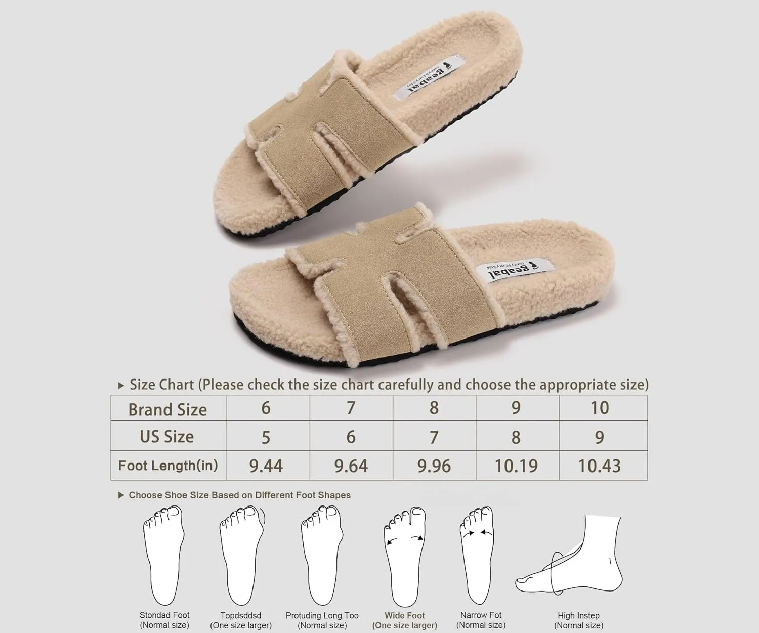 Fuzzy Slippers Women Genuine Suede Slippers for Women Indoor and Outdoor H Slipper Fur Faux Shearling Memory Foam House Slippers Open Toe