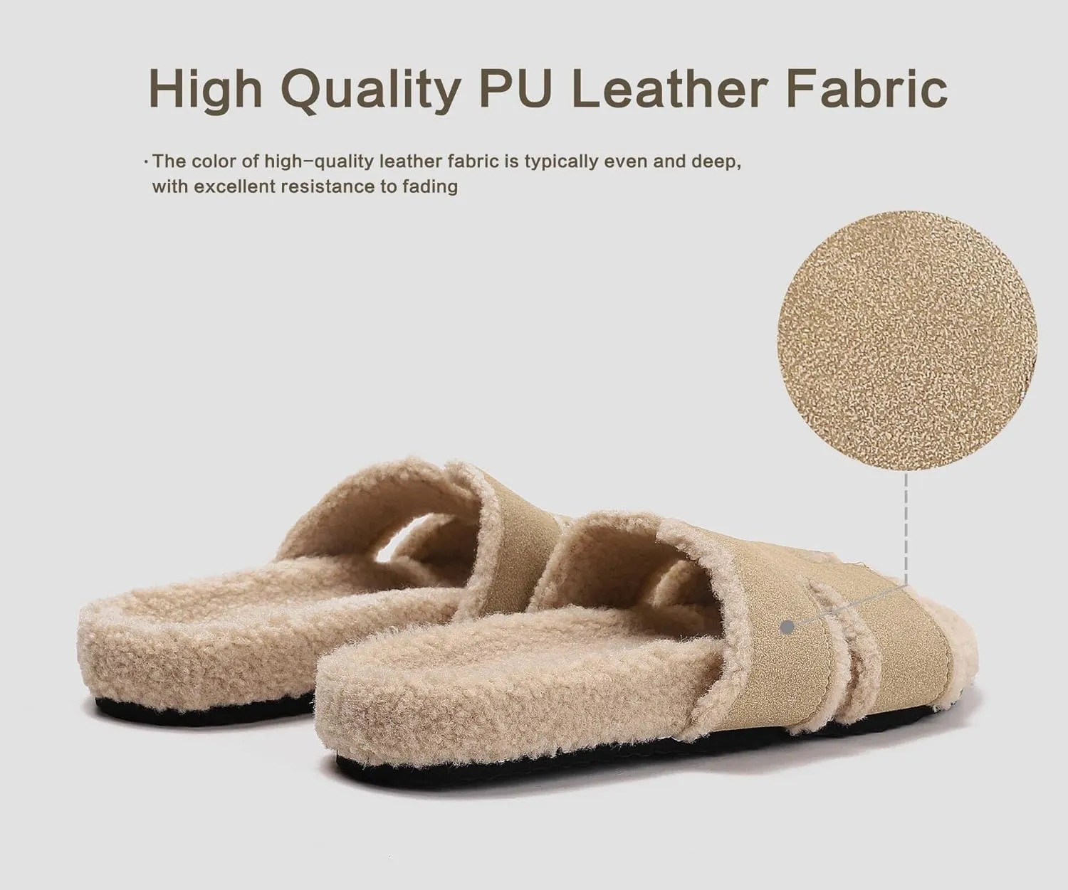 Fuzzy Slippers Women Genuine Suede Slippers for Women Indoor and Outdoor H Slipper Fur Faux Shearling Memory Foam House Slippers Open Toe
