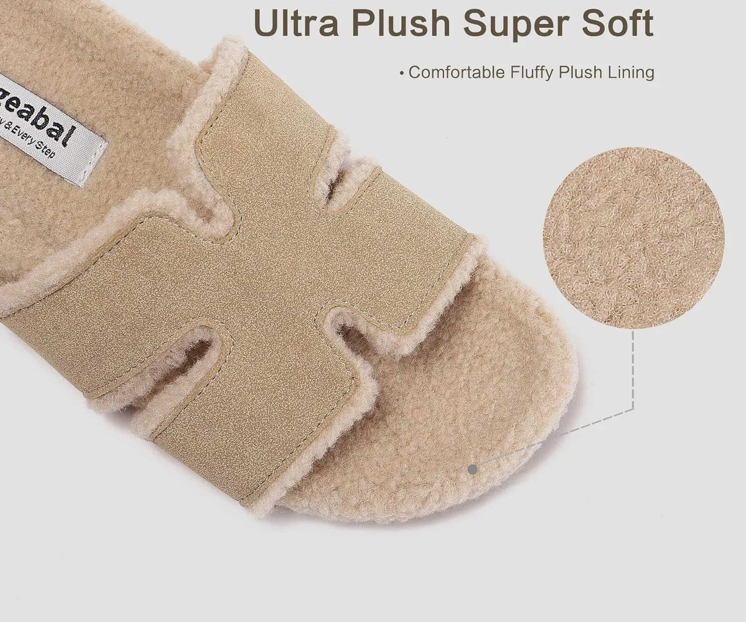 Fuzzy Slippers Women Genuine Suede Slippers for Women Indoor and Outdoor H Slipper Fur Faux Shearling Memory Foam House Slippers Open Toe