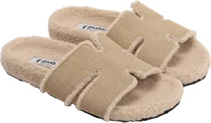Fuzzy Slippers Women Genuine Suede Slippers for Women Indoor and Outdoor H Slipper Fur Faux Shearling Memory Foam House Slippers Open Toe