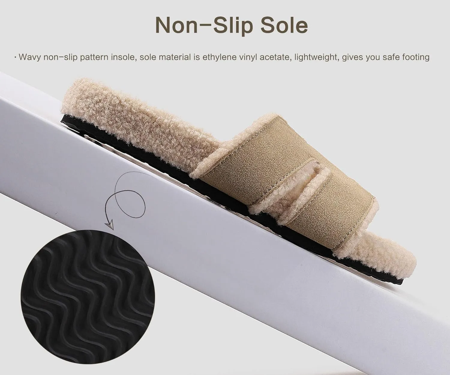 Fuzzy Slippers Women Genuine Suede Slippers for Women Indoor and Outdoor H Slipper Fur Faux Shearling Memory Foam House Slippers Open Toe