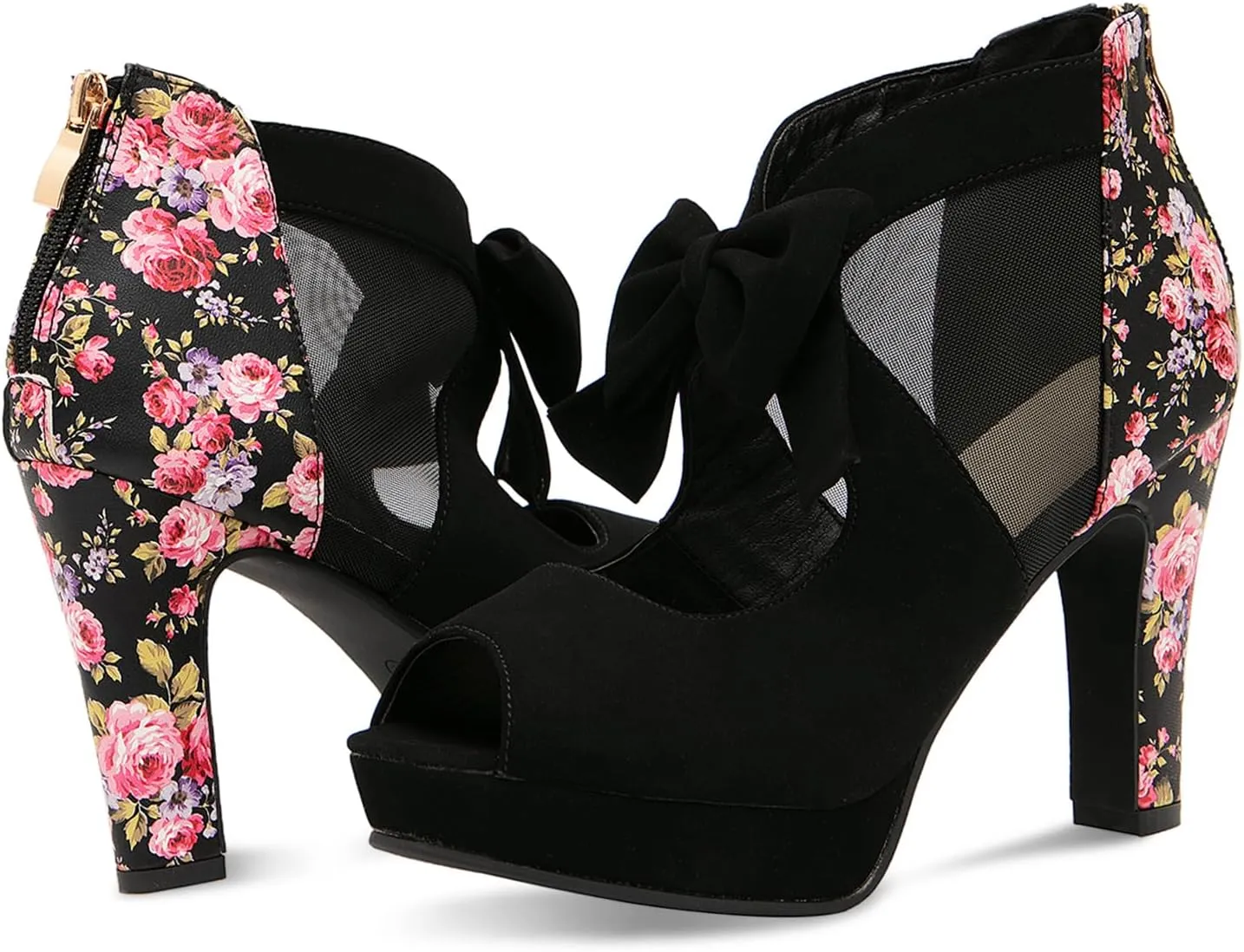 GATUXUS Open Toe Women Platform High Heel Shoes Bows Strappy Sandals