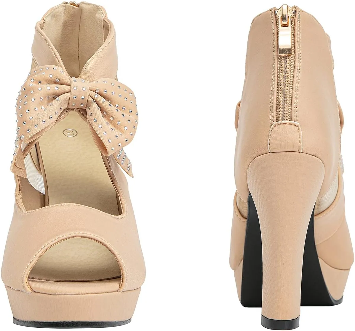 GATUXUS Open Toe Women Platform High Heel Shoes Bows Strappy Sandals