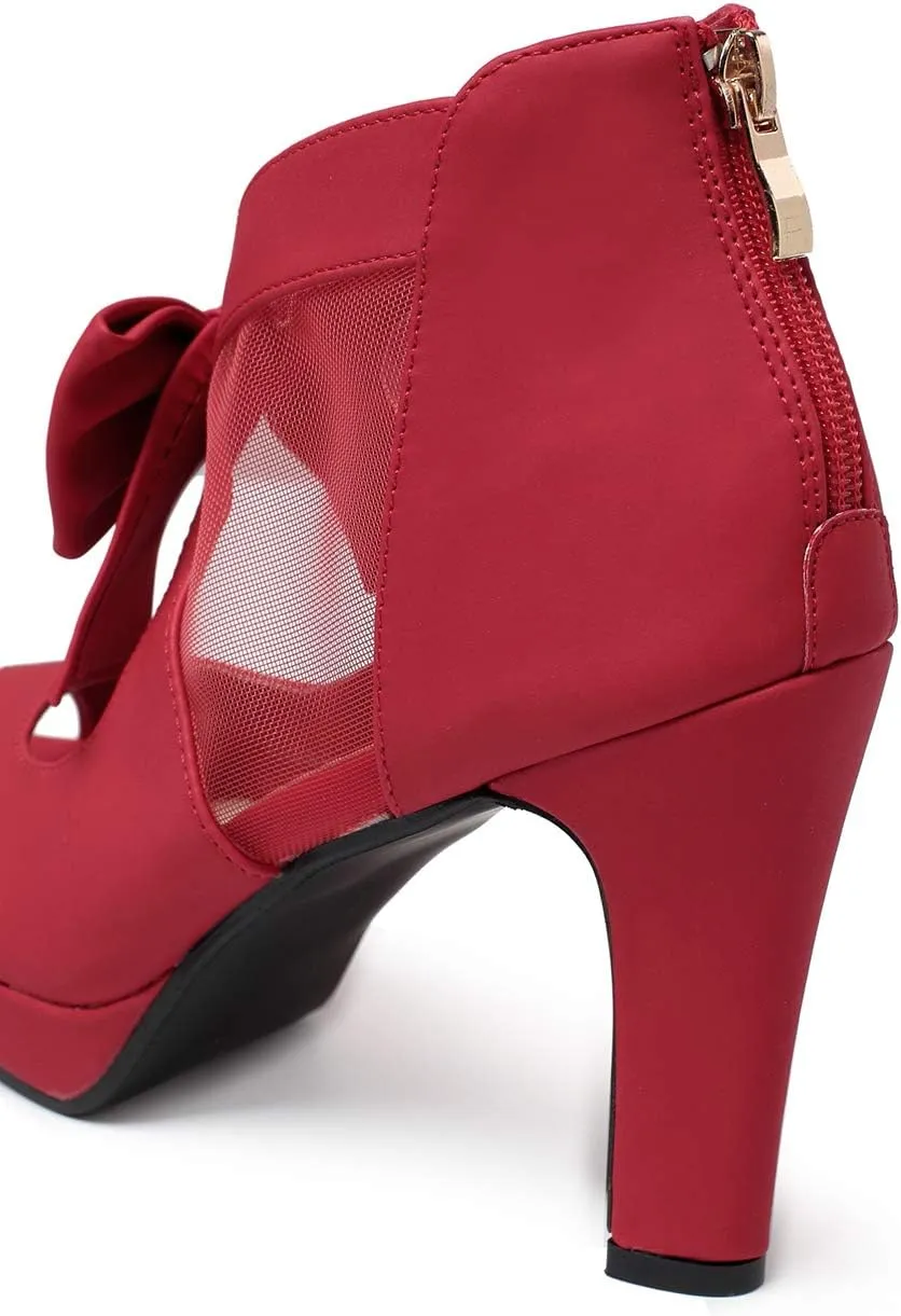 GATUXUS Open Toe Women Platform High Heel Shoes Bows Strappy Sandals