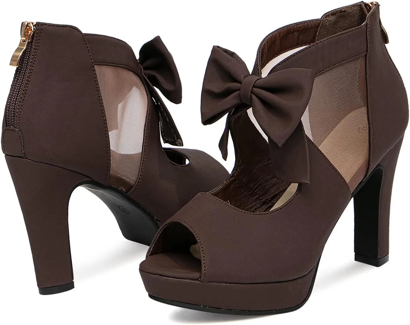 GATUXUS Open Toe Women Platform High Heel Shoes Bows Strappy Sandals