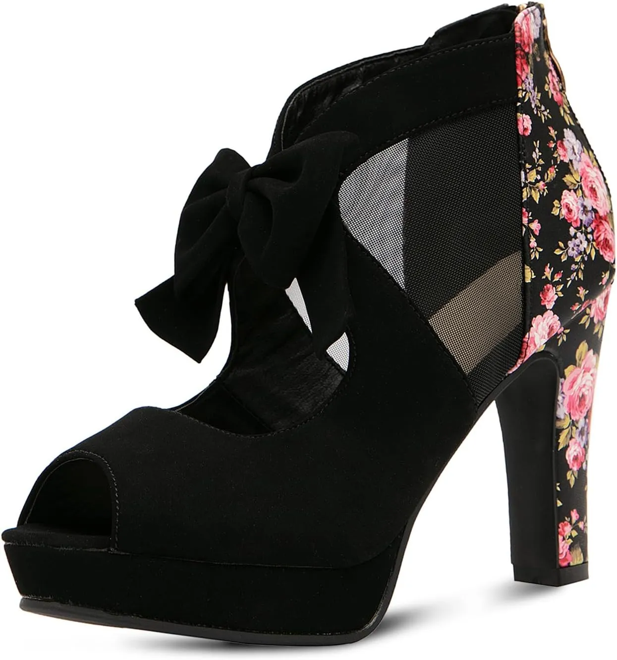 GATUXUS Open Toe Women Platform High Heel Shoes Bows Strappy Sandals