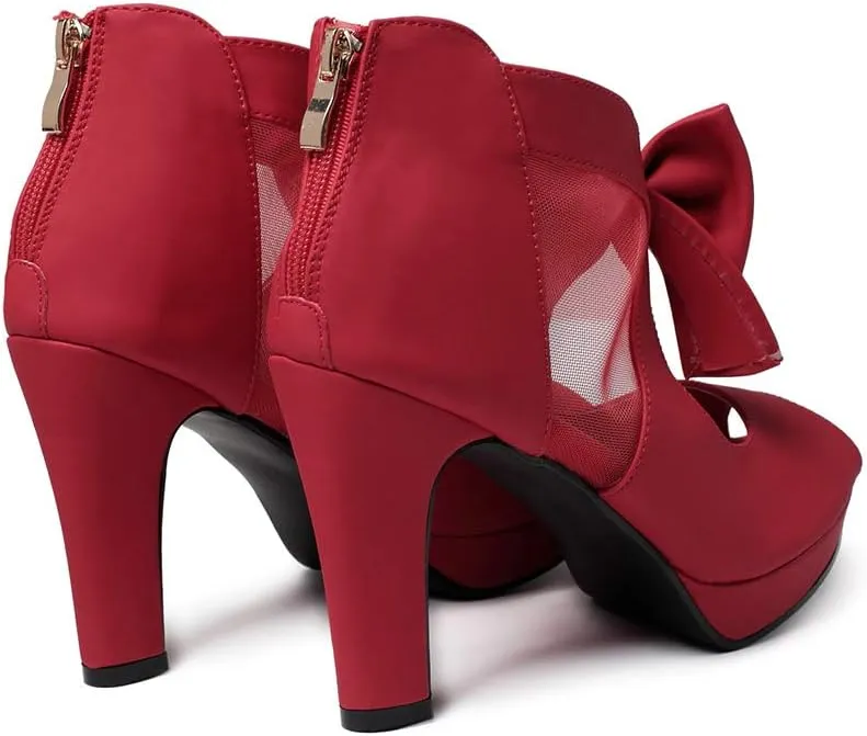 GATUXUS Open Toe Women Platform High Heel Shoes Bows Strappy Sandals