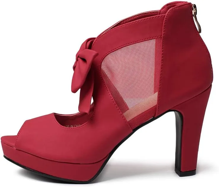 GATUXUS Open Toe Women Platform High Heel Shoes Bows Strappy Sandals