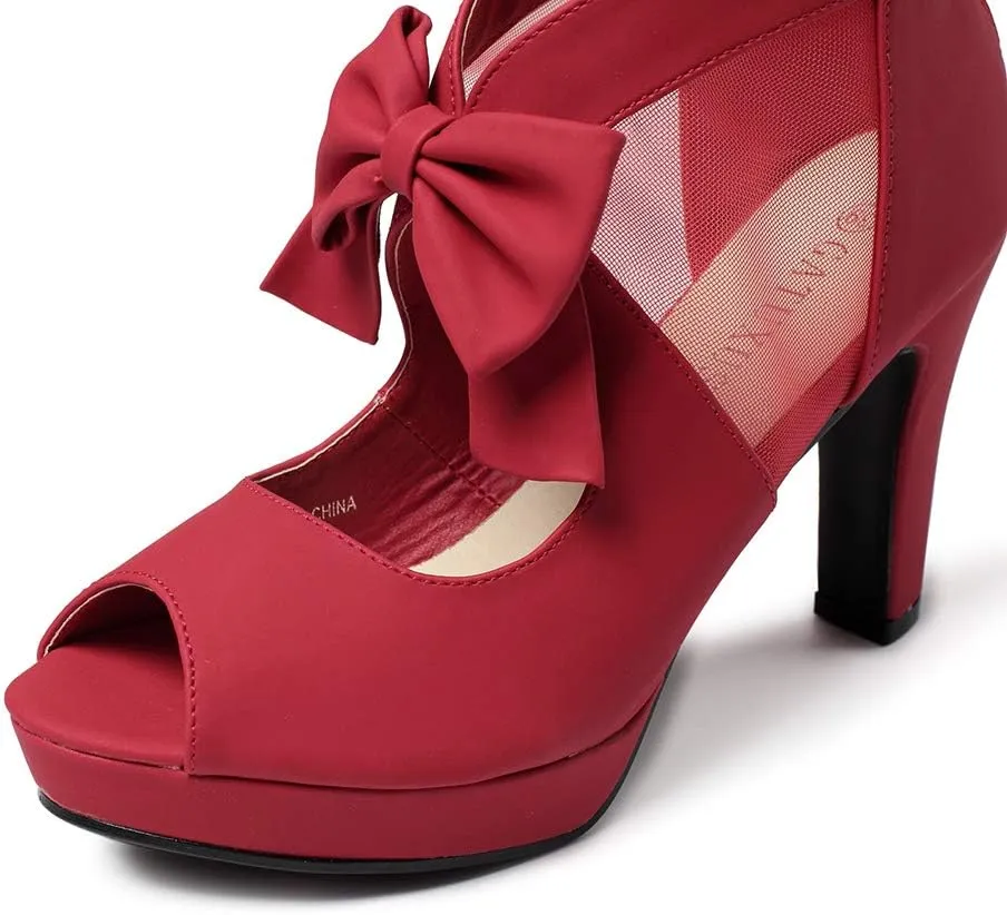 GATUXUS Open Toe Women Platform High Heel Shoes Bows Strappy Sandals
