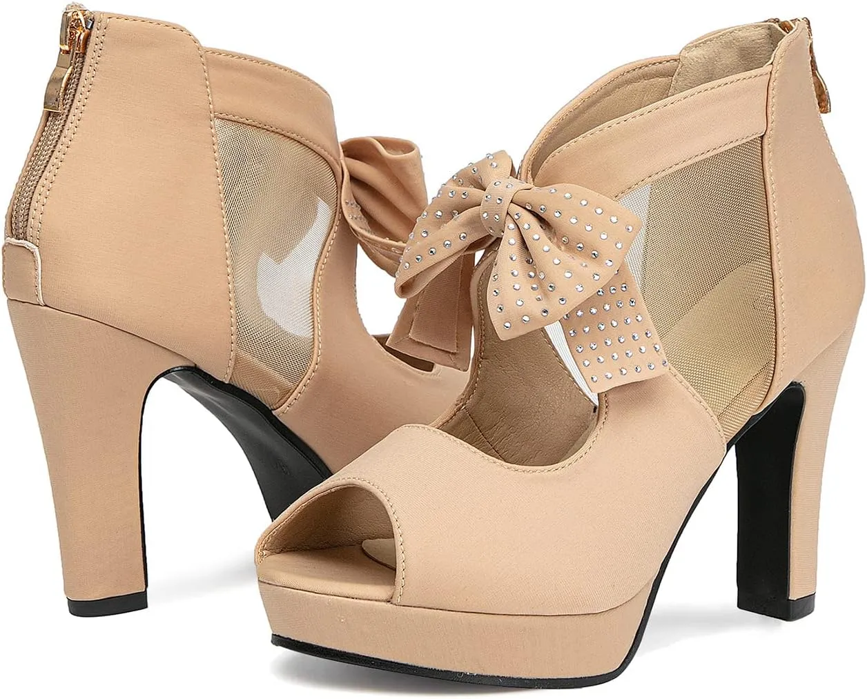 GATUXUS Open Toe Women Platform High Heel Shoes Bows Strappy Sandals