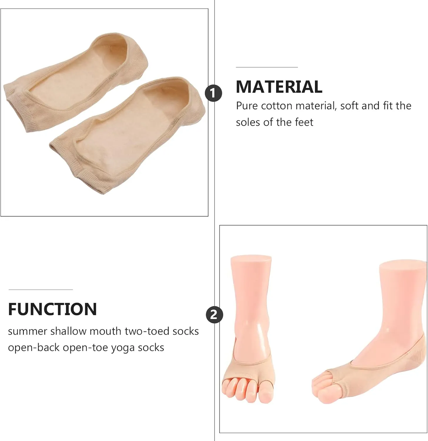 generic 1 Pair Women No Show Peep Toe Sock Toeless Cotton Non Slip Shoe Liner Open Toe Socks Yoga Sock