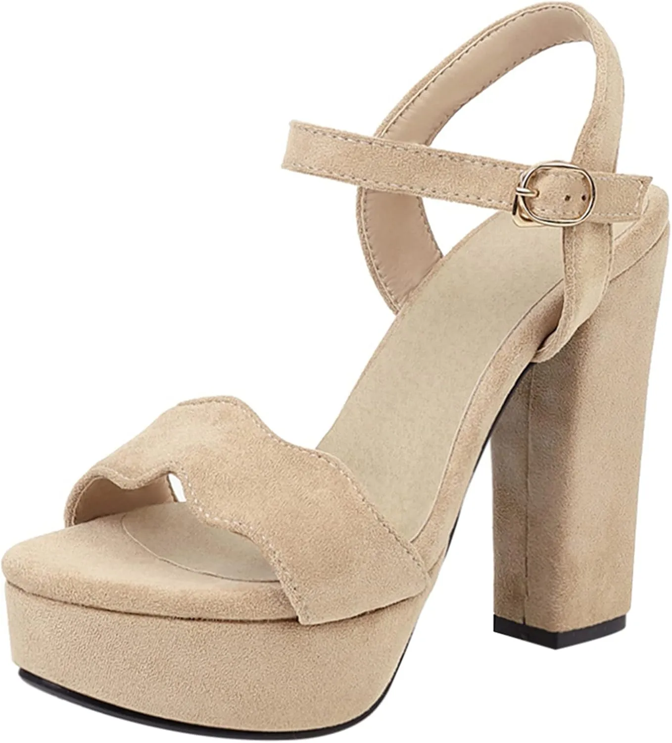 Gicoiz Suede Block Heels Women Open Toe Platform Sandals