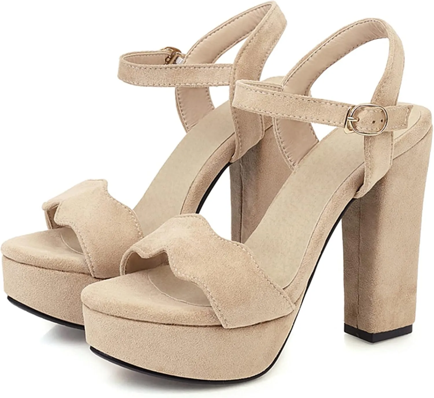 Gicoiz Suede Block Heels Women Open Toe Platform Sandals