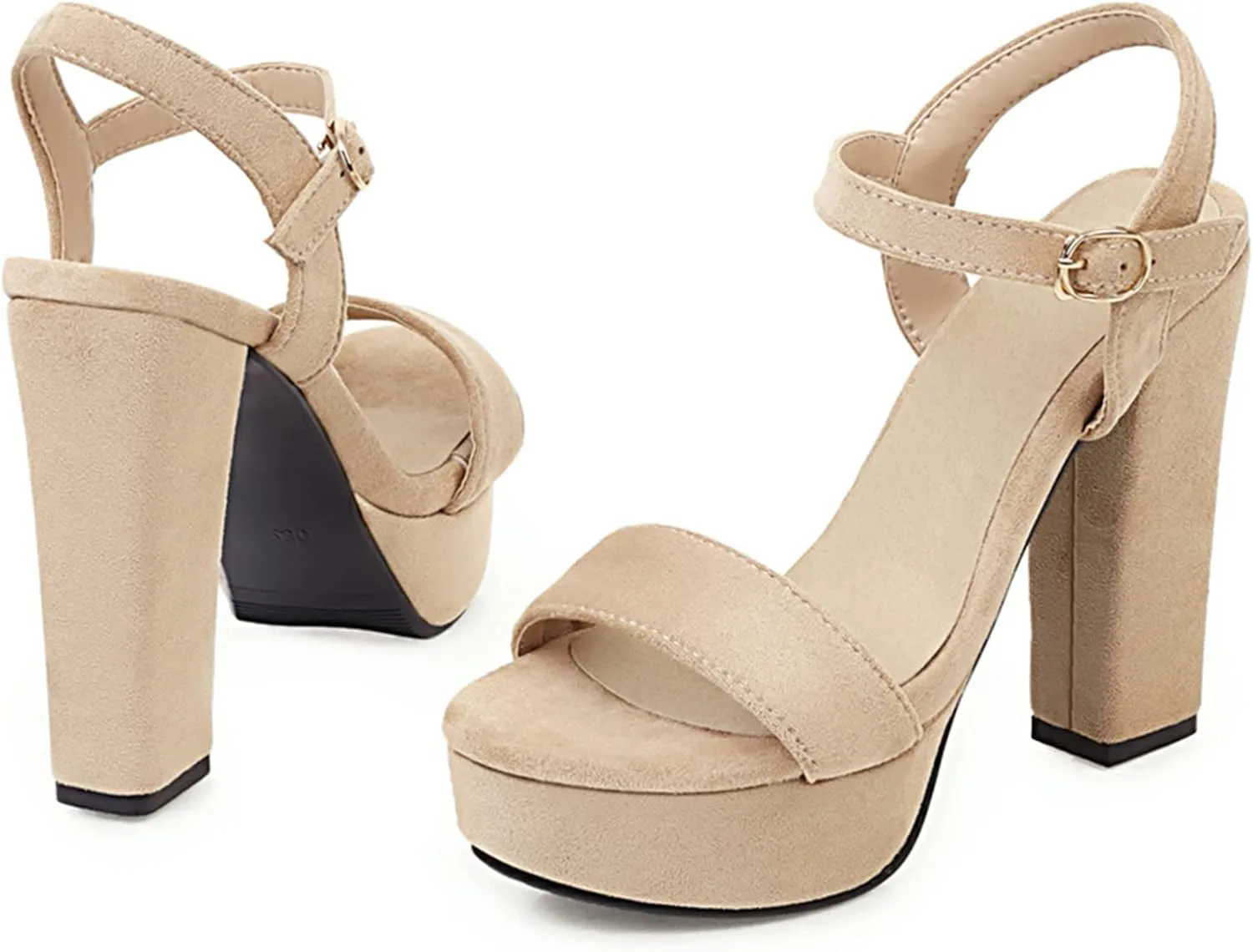 Gicoiz Suede Block Heels Women Open Toe Platform Sandals