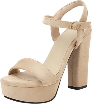 Gicoiz Suede Block Heels Women Open Toe Platform Sandals