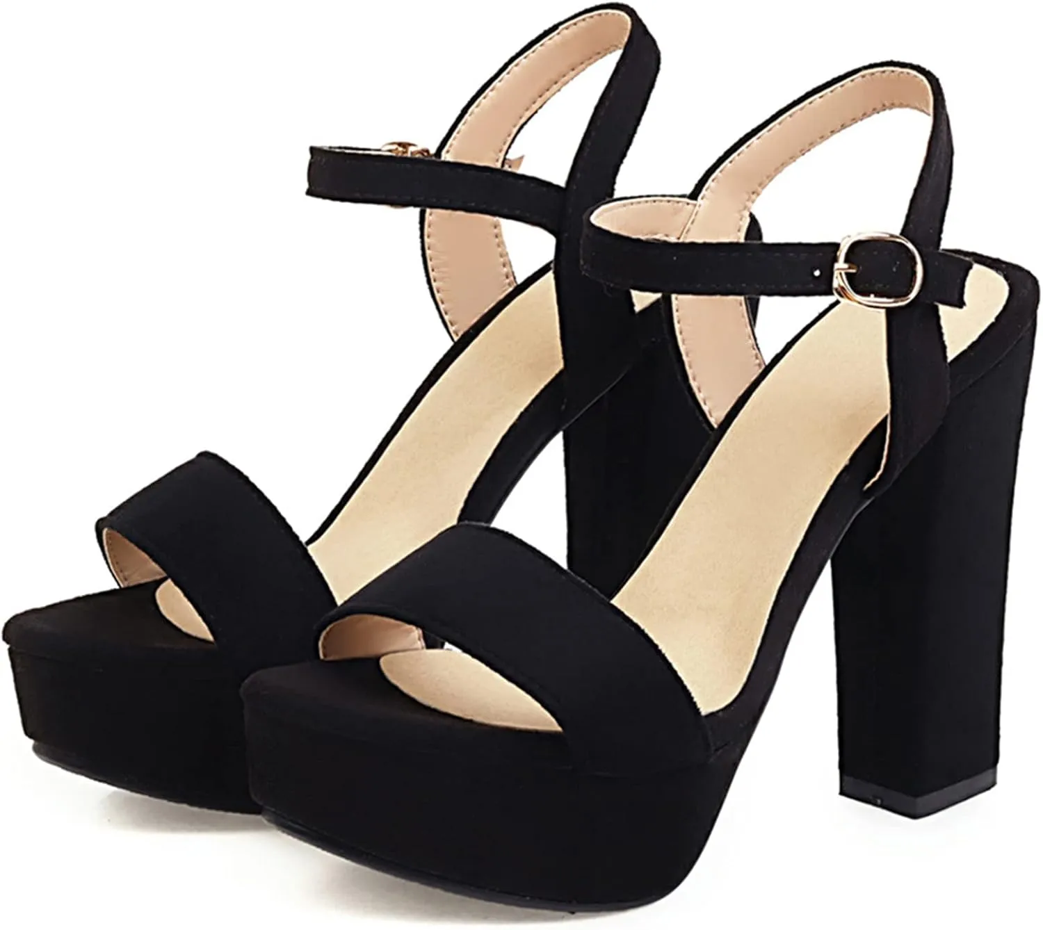 Gicoiz Suede Block Heels Women Open Toe Platform Sandals