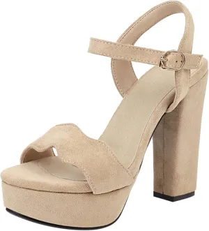 Gicoiz Suede Block Heels Women Open Toe Platform Sandals