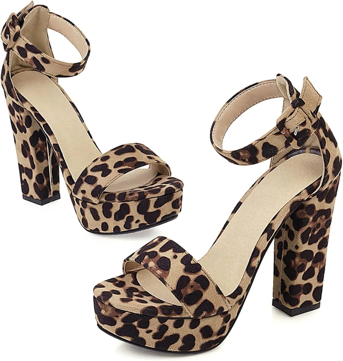 Gicoiz Suede Block Heels Women Open Toe Platform Sandals
