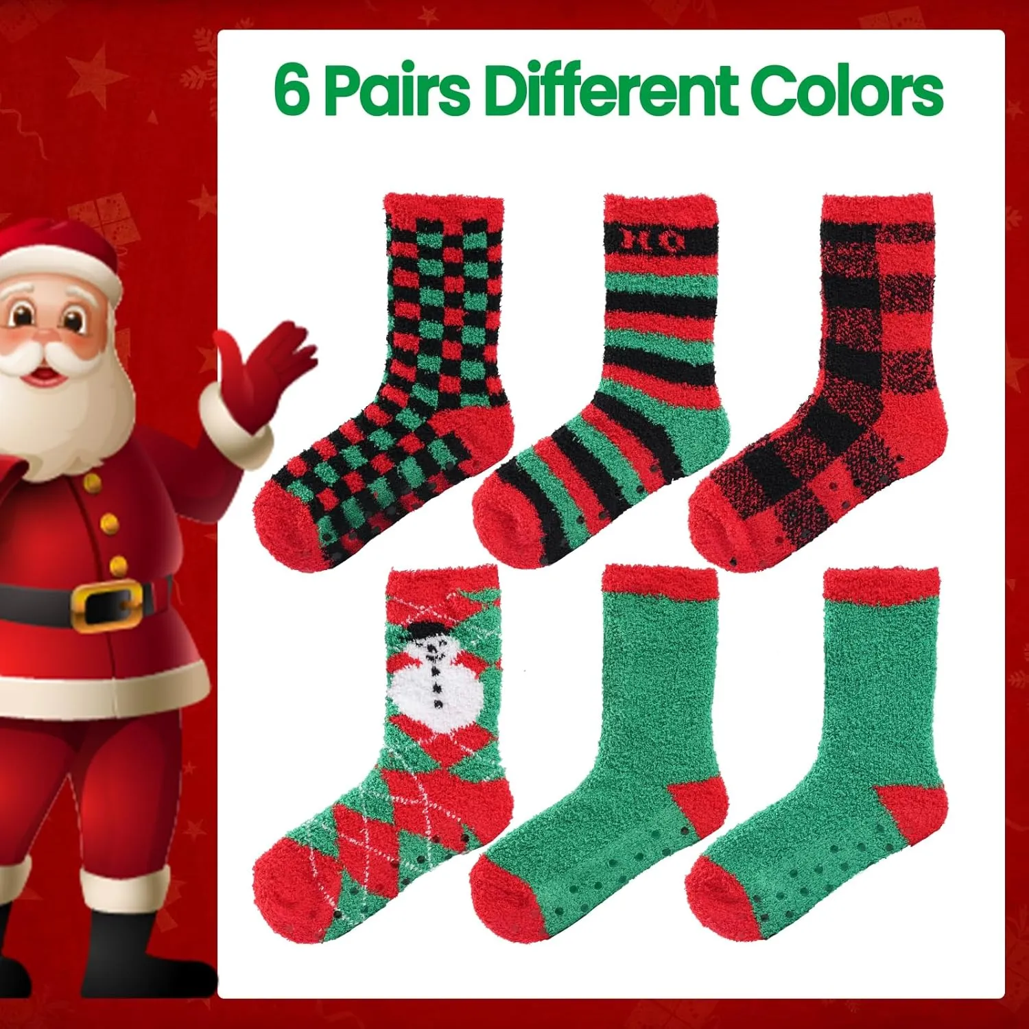 Gilbins Mens-Womens Christmas Holiday Fuzzy Socks with Grips Non Slip Skid Slipper Fluffy Hospital Winter Crew Sleep Socks