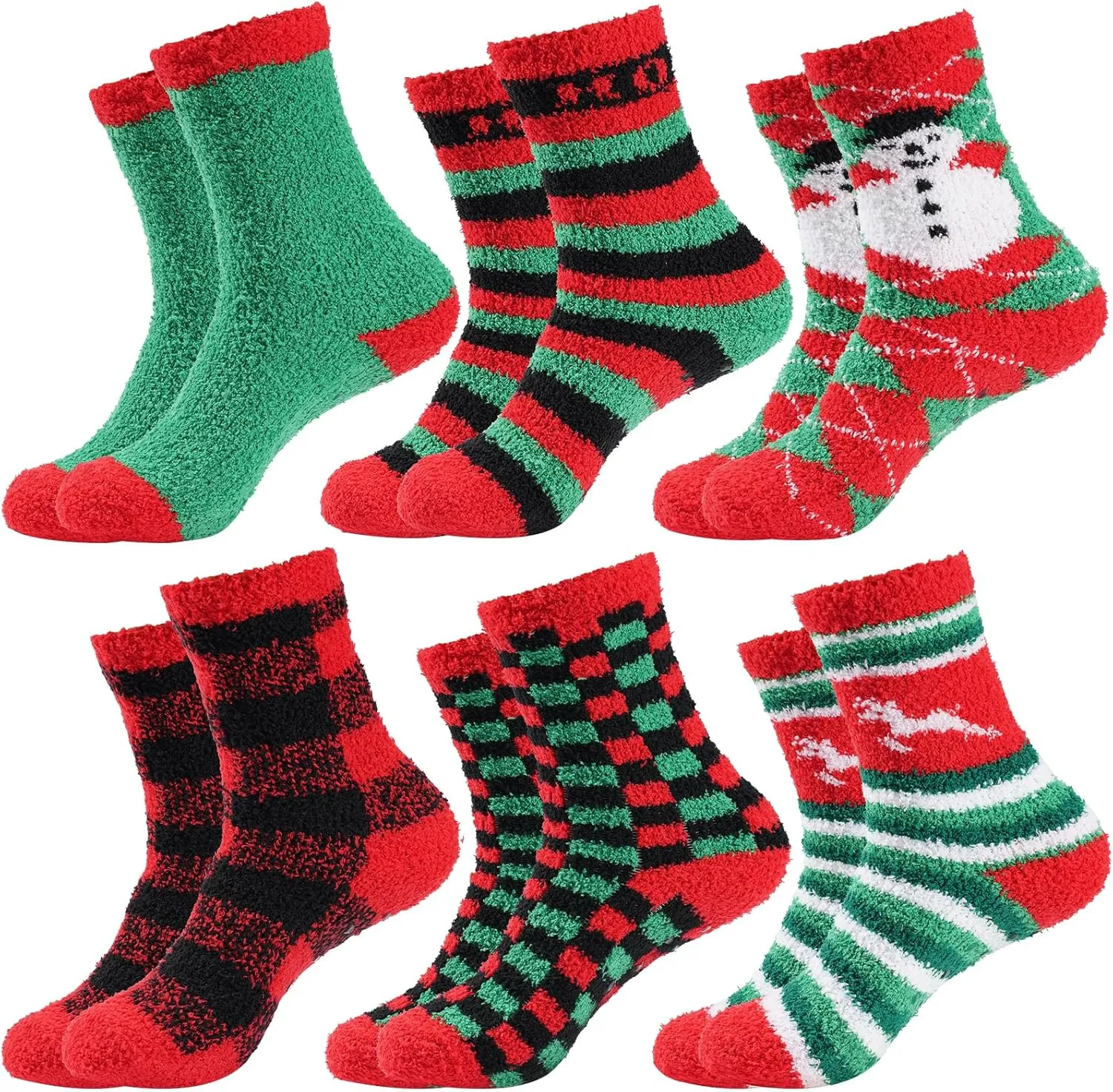 Gilbins Mens-Womens Christmas Holiday Fuzzy Socks with Grips Non Slip Skid Slipper Fluffy Hospital Winter Crew Sleep Socks