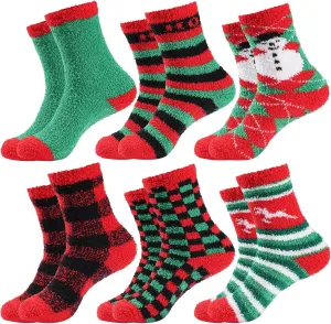 Gilbins Mens-Womens Christmas Holiday Fuzzy Socks with Grips Non Slip Skid Slipper Fluffy Hospital Winter Crew Sleep Socks